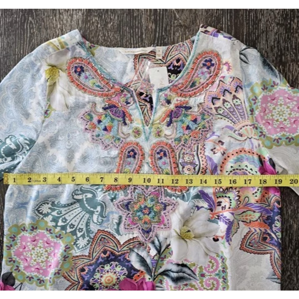 NEW Soft Surroundings FLORENT Silky Soft Beaded Boho Floral Tunic Top size Med - Picture 5 of 8